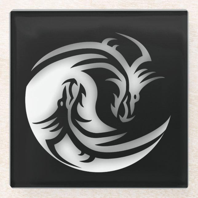 Dessous-de-verre En Verre Yin and Yang Asian Dragons (Devant)