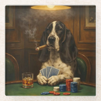 Dessous-de-verre En Verre Yogi the Basset Hound Playing Poker