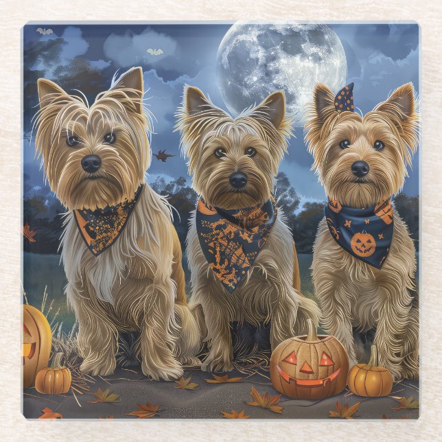Dessous-de-verre En Verre Yorkipoo Halloween Éffrayant (Devant)