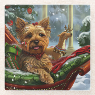 Dessous-de-verre En Verre Yorkshire Terrier Chien Fête de Noël