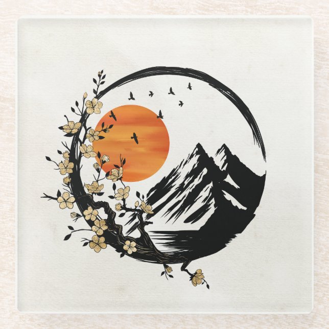 Dessous-de-verre En Verre Zen Blossom : Sunrise Serenity (Devant)