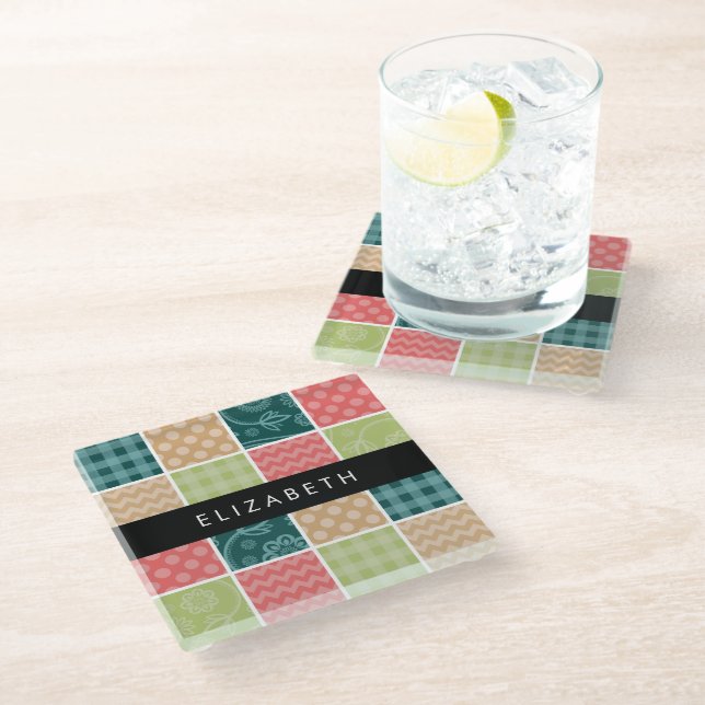 Dessous-de-verre En Verre Zigzag, Chevron, En vichy, Pois, Votre Nom (Incliné)