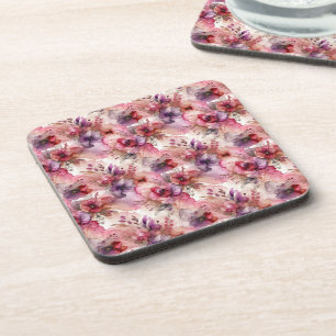 Dessous-de-verre Encre d'alcool rose et violet à fleurs