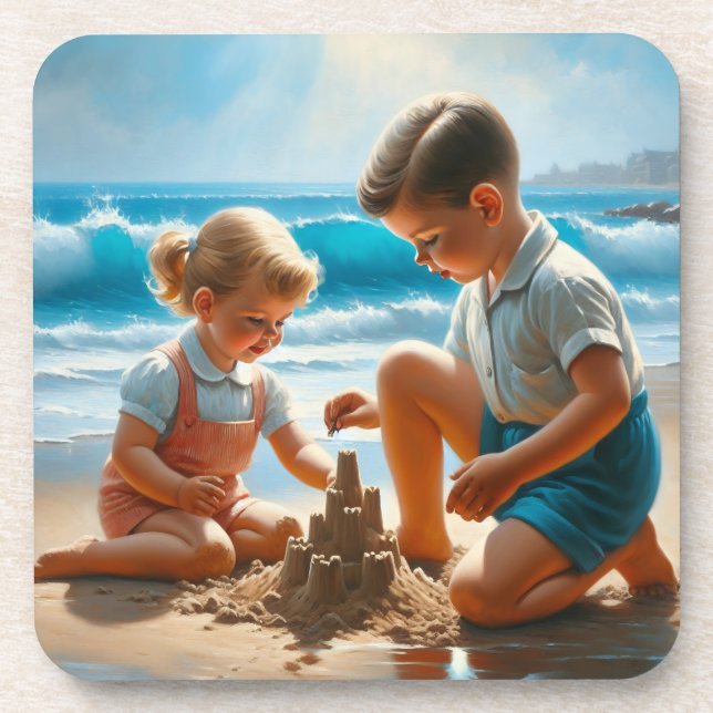 Dessous-de-verre Enfants nostalgiques mignons à l'ère des années 50 (Devant)