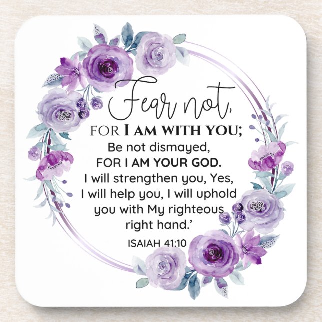 Dessous-de-verre Esaïe 41:10 Crainte non violet Écriture florale (Devant)