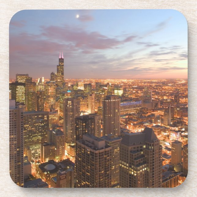 Dessous-de-verre États-Unis, Illinois, Chicago: Vue nocturne de la  (Devant)