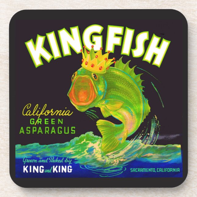 Dessous-de-verre étiquette de caisse d'asperges de Kingfish dans le (Devant)