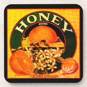 Dessous-de-verre Étiquette publicitaire miel vintage et oranges
