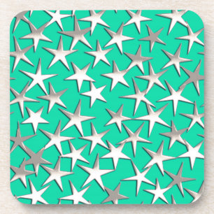 Dessous-de-verre Étoiles argentées sur turquoise