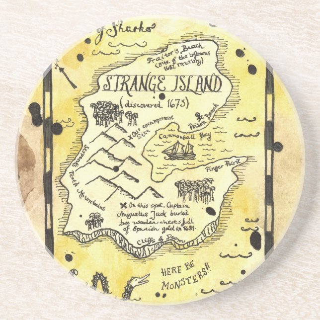Dessous de verre étranges de carte de trésor d'île (Devant)
