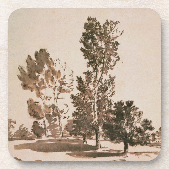 Dessous-de-verre Étude d'arbre (stylo et encre sur le papier) (Devant)