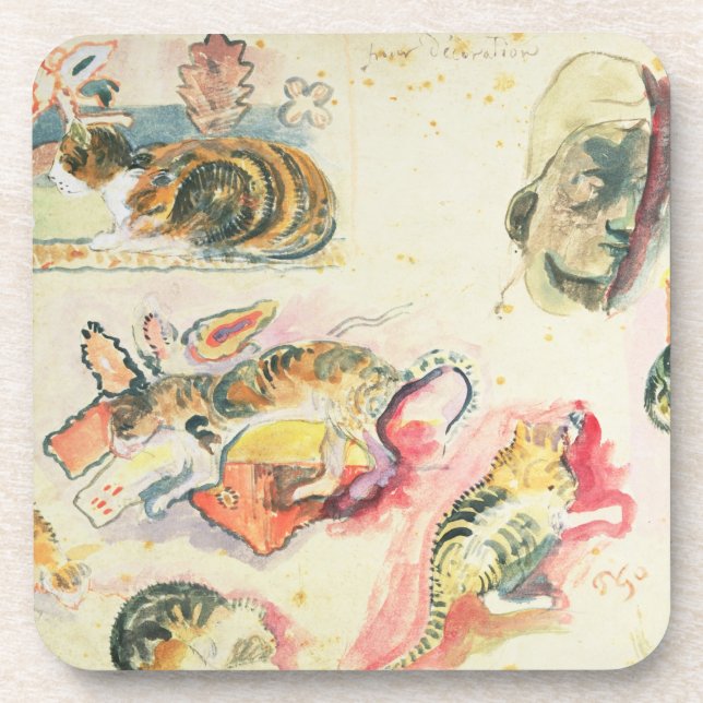 Dessous-de-verre Étude de Paul Gauguin | des chats et d'une tête (Devant)