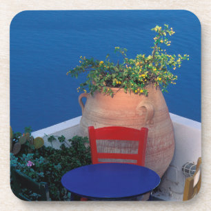 Dessous-de-verre Europe, Grèce, Santorin. Terrasse avec vue sur me