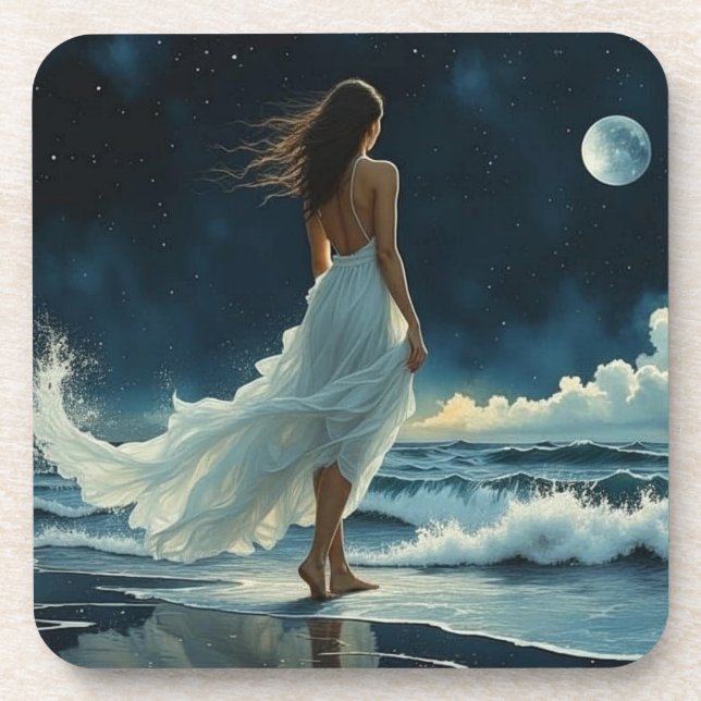 Dessous-de-verre Évasion au bord de la mer sous la Lune | Art côtie (Devant)