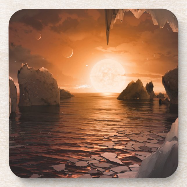 Dessous-de-verre Exoplanet Trappist-1f De Son Côté Nocturne Icy. (Devant)