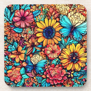 Dessous-de-verre Explosion florale vibrante par Doodle