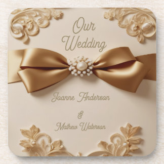 Dessous-de-verre Faire-part de mariage à motif floral embossé – Nœu
