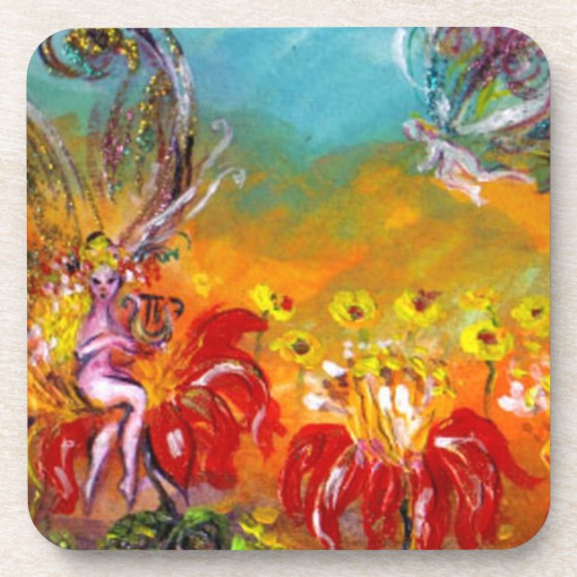 Dessous-de-verre FAIRY OF THE RED FLOWERS Floral Imaginaire (Devant)