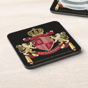 Dessous-de-verre Faites votre propre blason Bleu or Lion Emblem
