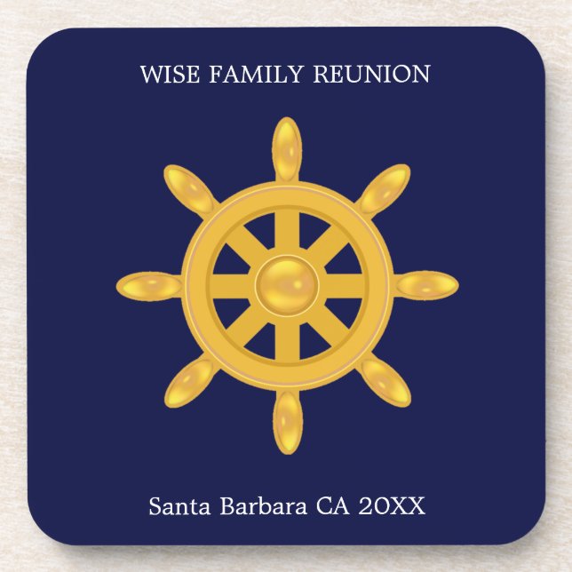 Dessous-de-verre Famille Réunion & Golden Ship Wheel on Navy Blue C (Devant)