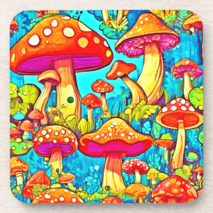 Dessous-de-verre Fantasies de champignons de dessin animé colorés