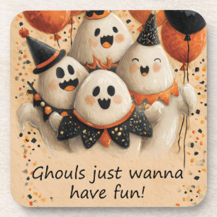 Dessous-de-verre Fantômes d'Halloween mignonnes avec texte