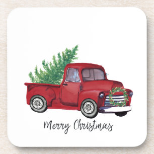 Dessous-de-verre Farmhouse Christmas watercolor red truck