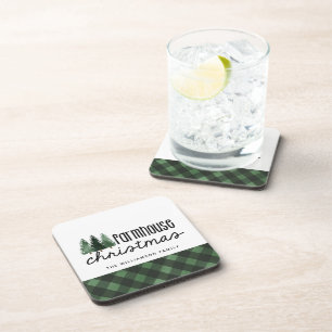 Dessous-de-verre Farmhouse Noël Plaid Nom de famille Dessous de ver