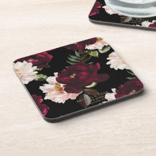 Dessous-de-verre Faveur de mariage floral Burgundy Blush sombre et 