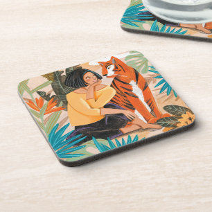 Dessous-de-verre Femme au soleil couchant de tigre jungle