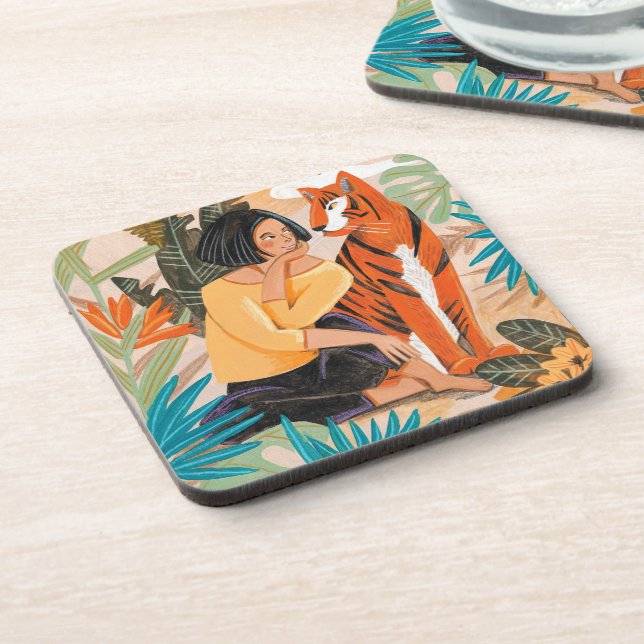 Dessous-de-verre Femme au soleil couchant de tigre jungle (Côté gauche)