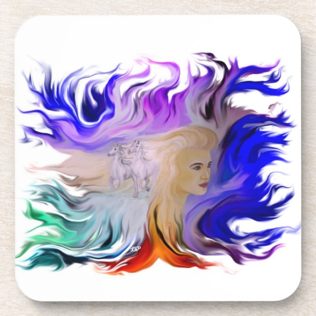 Dessous-de-verre Femme avec cheval (Devant)