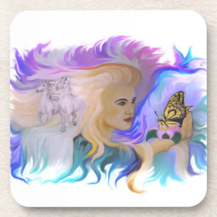 Dessous-de-verre Femme avec cheval et papillon