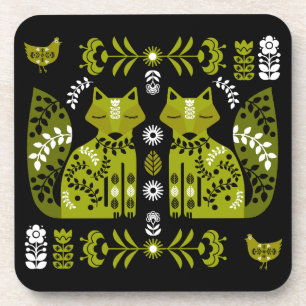 Dessous-de-verre Ferme Cottage Folk Art Fox Et Poulet