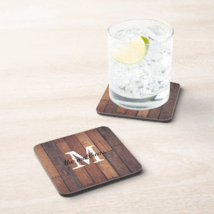 Dessous-de-verre Ferme en bois rustique Pays Nom monogramme