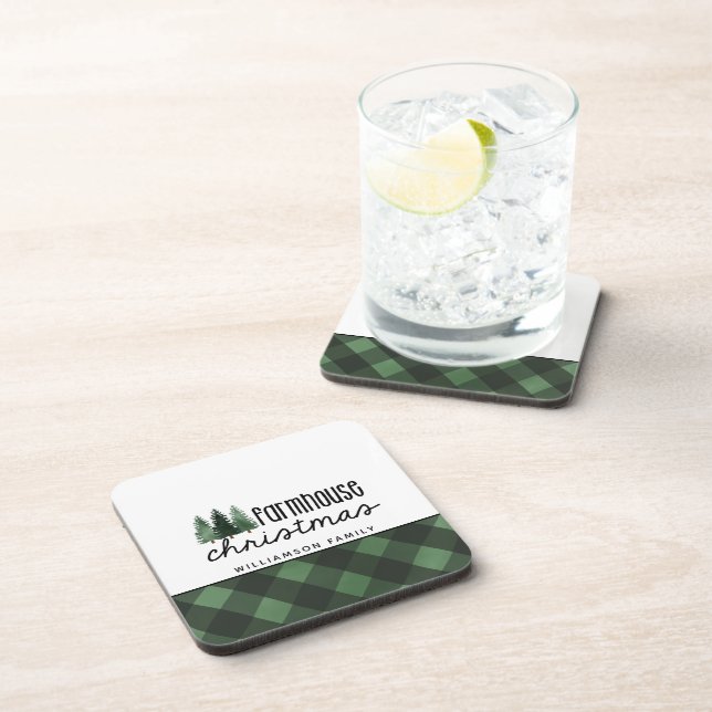 Dessous-de-verre Ferme Noël Vert Plaid Nom de famille (Côté Droit)