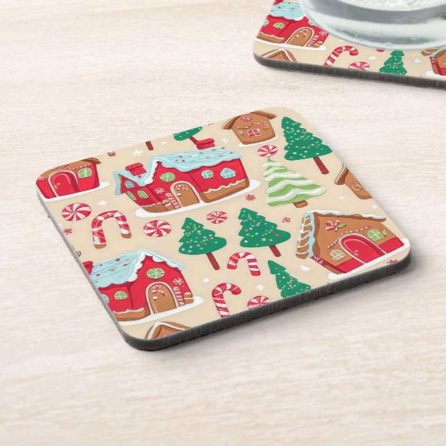 Dessous-de-verre Festif Noël Gingerpain Maisons Arbres Motif (Côté gauche)