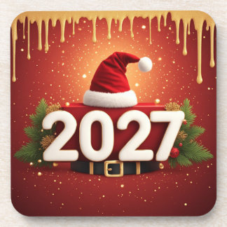 Dessous-de-verre Festive 2027 New Year Design | Red Gold Christmas 