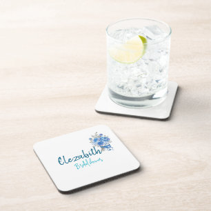 Dessous-de-verre Fête de Mariage Personnalisée Élégante Fleurs Bleu