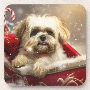 Dessous-de-verre Fête de Noël de Chien Malti Tzu