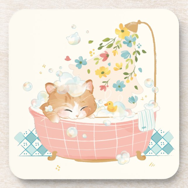 Dessous-de-verre Fête du chat - Bain à bulle de printemps (Devant)