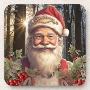 Dessous-de-verre Fêtes de Noël Santa Claus forêt enneigée