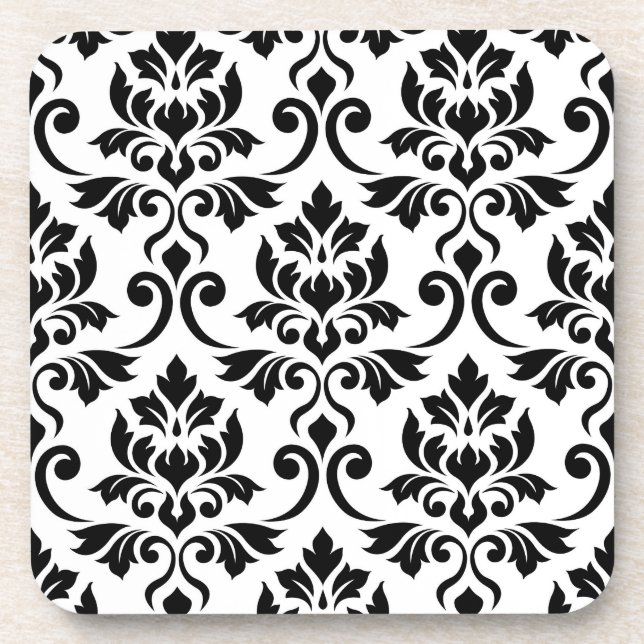 Dessous-de-verre Feuille Damask Patte noir sur blanc (Devant)