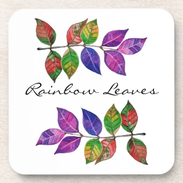 Dessous-de-verre Feuilles arc-en-ciel aquarelle (Devant)