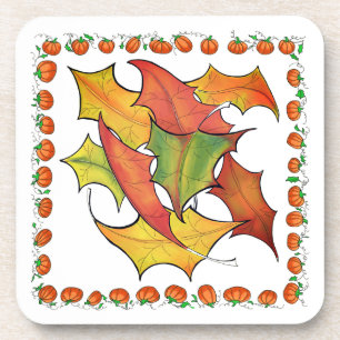 Dessous-de-verre Feuilles d'automne colorées Citrouille d'automne