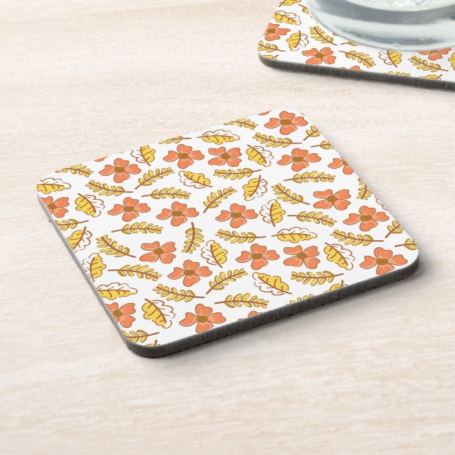 Dessous-de-verre Feuilles d'automne en chute chaude avec fleurs (Côté gauche)