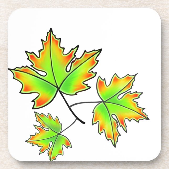 Dessous-de-verre Feuilles d'automne rouge vert orange feuilles (Devant)