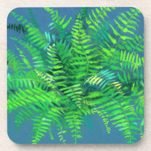 Dessous-de-verre Feuilles de fougères, design floral, verdure, bleu