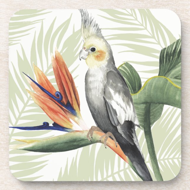 Dessous-de-verre Feuilles de palmiers à oiseaux noirs (Devant)