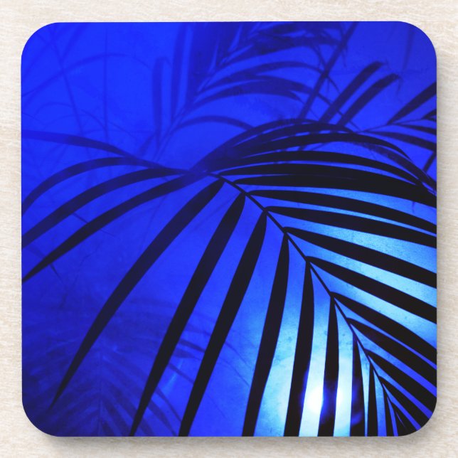 Dessous-de-verre Feuilles de palmiers au clair de lune bleu tropica (Devant)